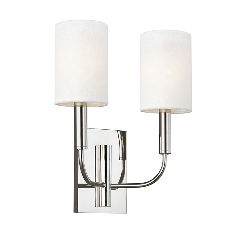 Бра с прямоугольным основанием и 2-мя белыми цилиндрическими льняными абажурами Feiss Никель Бежевый Латунь в Новосибирске | Loft Concept 