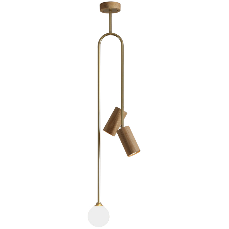 Потолочный светильник Ando Wooden Metal Brass Light 3 плафона Древесина Коричневый Латунь в Новосибирске | Loft Concept 