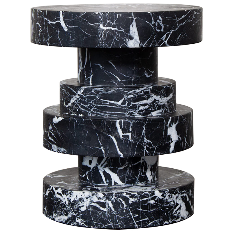 Приставной стол Apollo Stool Nero Marquina дизайн Kelly Wearstler Черно-белый Черный Мрамор Nero в Новосибирске | Loft Concept 