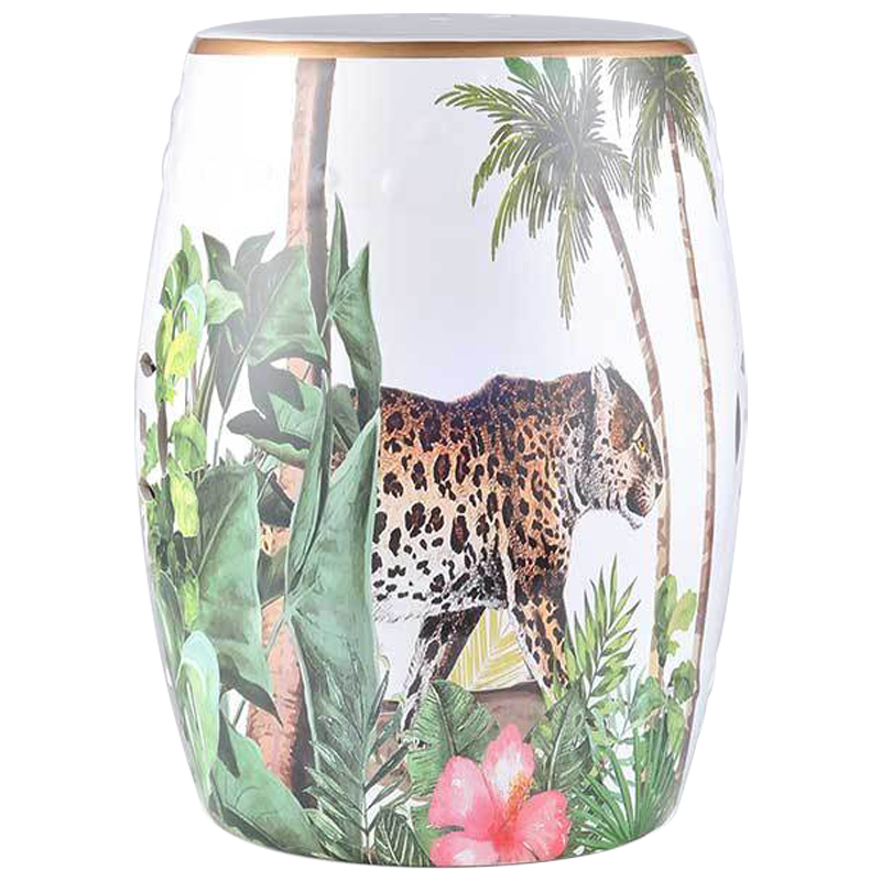 Керамический табурет Leopard Tropical Animal Ceramic Stool White Белый Зеленый Коричневый в Новосибирске | Loft Concept 