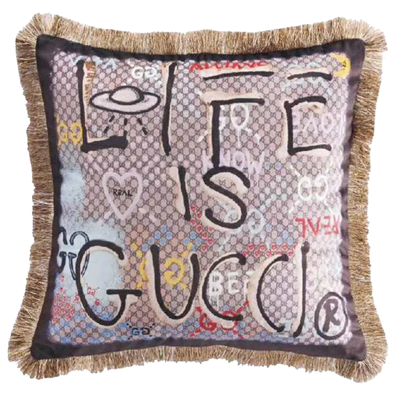 Декоративная подушка Cтиль Gucci Life is Gucci Коричневый Мульти в Новосибирске | Loft Concept 