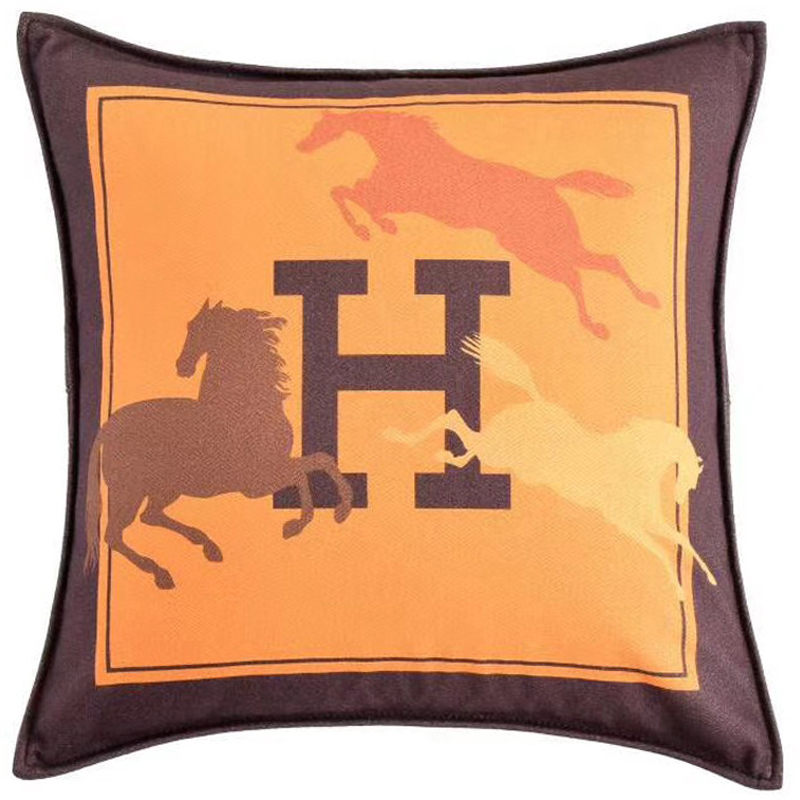 Декоративная подушка Hermes Horse 45 Желтый Коричневый Оранжевый в Новосибирске | Loft Concept 