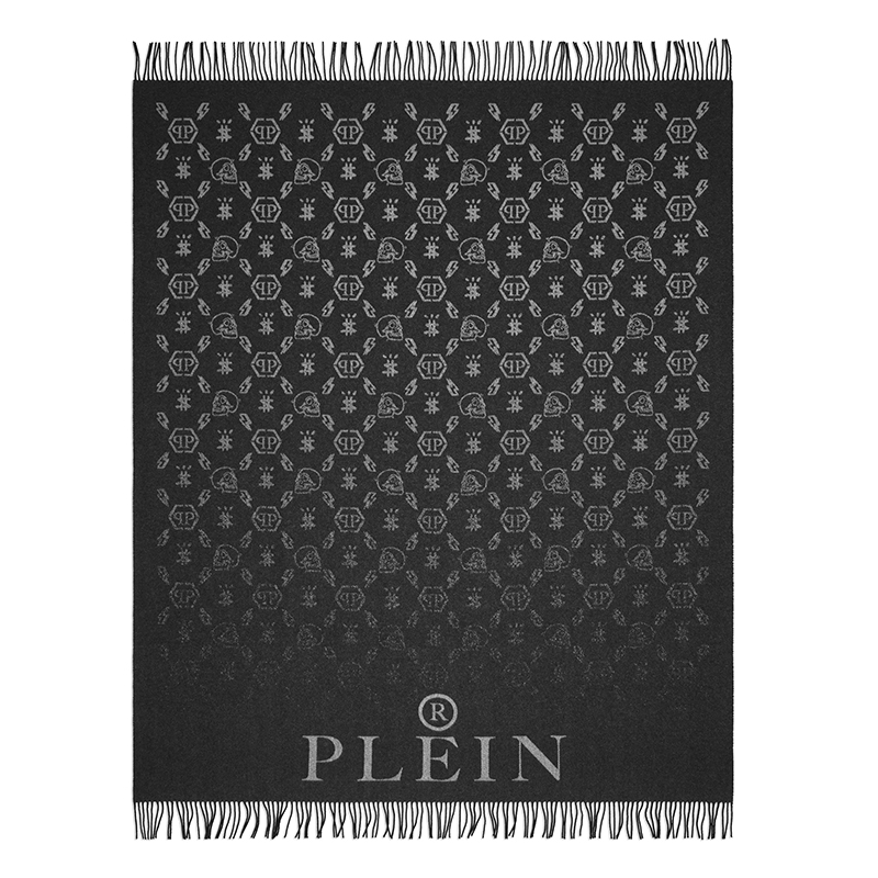 Плед Philipp Plein Plaid Cashmere Monogram Черный Серый в Новосибирске | Loft Concept 