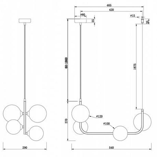 Люстра Marcan 4 Ball Chandelier Black Line в Новосибирске