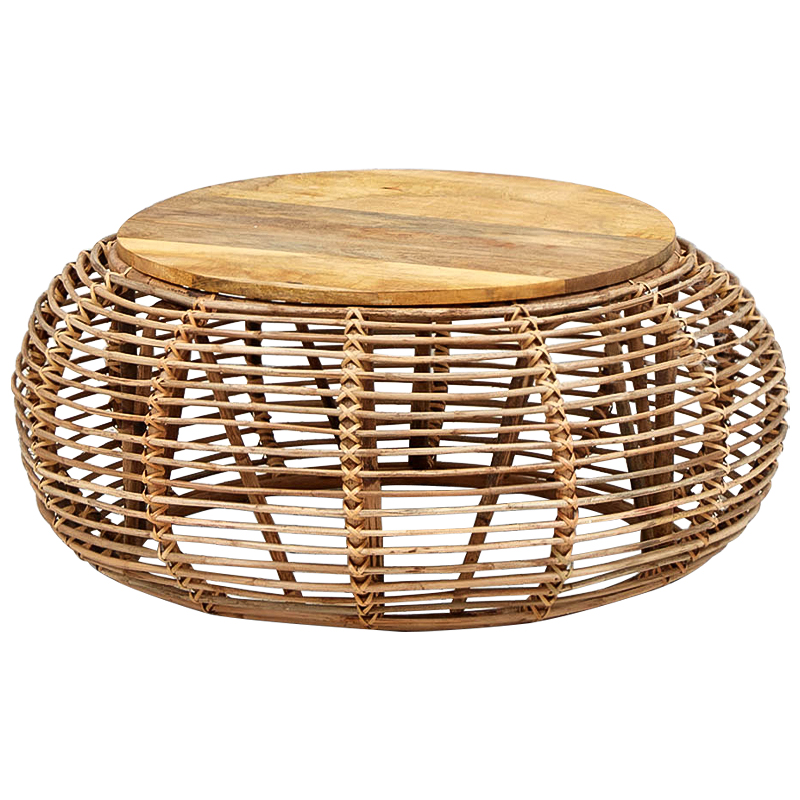 Плетеный кофейный стол с деревянной столешницей Wicker Wood Coffee Table Древесина в Новосибирске | Loft Concept 