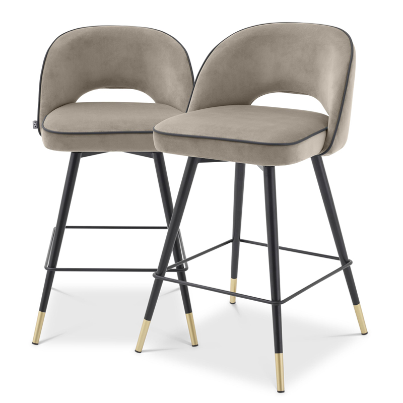 Комплект полубарных стульев Eichholtz Counter Stool Cliff set of 2 greige Бежево-серый Черный Латунь в Новосибирске | Loft Concept 