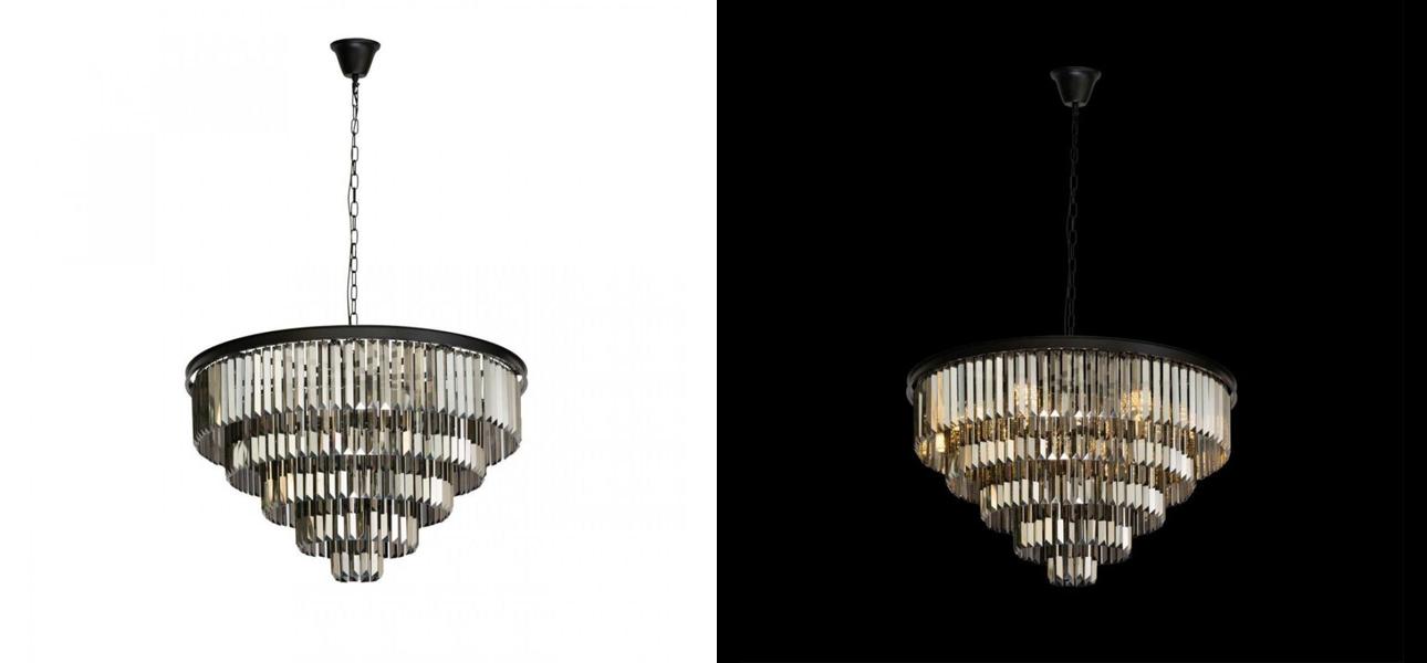 Круглая Люстра RH 1920s Odeon Black iron Five Layers Серое Стекло диаметр 80 см - фото №2