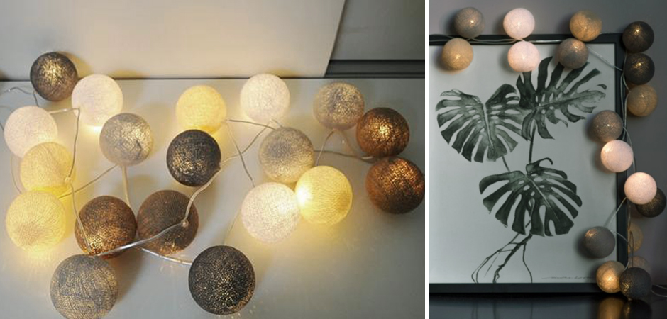 Гирлянда хлопковые фонарики Сotton Ball Sand-Grey - Loft-Concept в Новосибирске