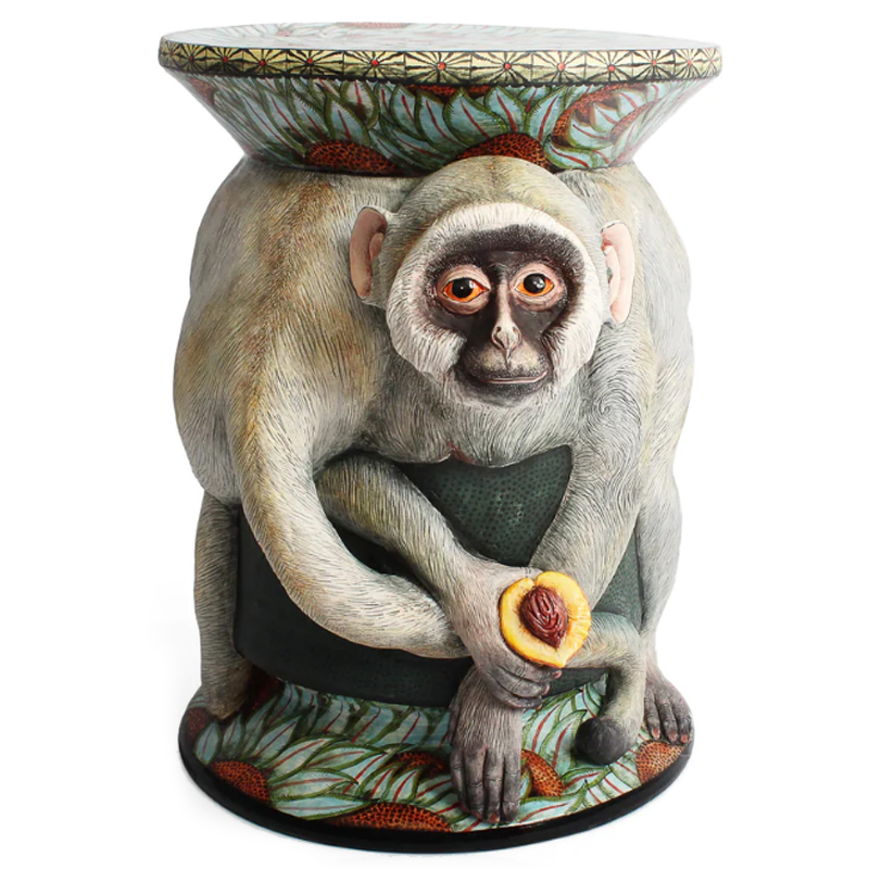 Табурет Обезьяна с фруктом ручная работа Monkey Side Table Серый в Новосибирске | Loft Concept 