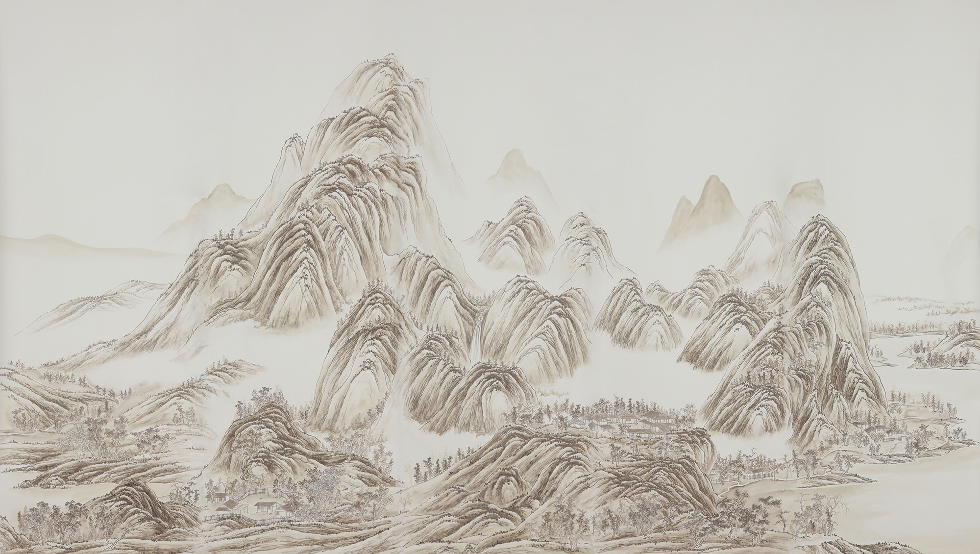 Обои ручная роспись A Thousand Li of Rivers and Mountains Special Colourway on Bleached White dyed silk 2 Обои ручная роспись A Thousand Li of Rivers and Mountains Special Colourway on Bleached White dyed silk 2 - постер Loft-Concept в Новосибирске