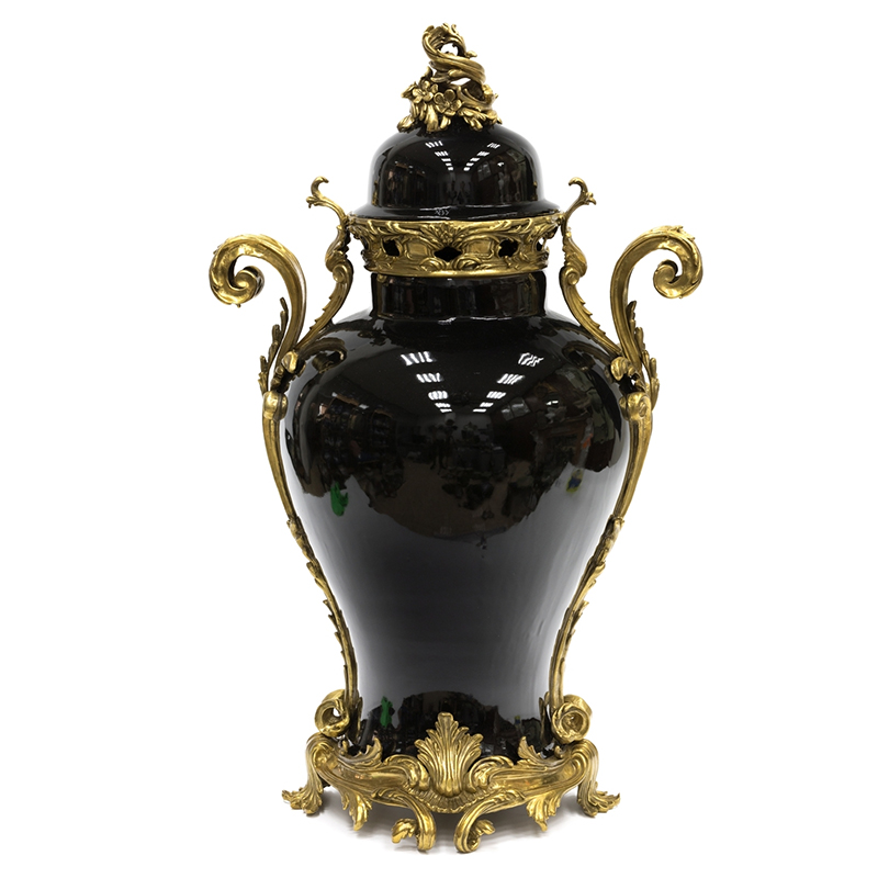 Большая ваза Selenia Black Vase Bronze Patterns Черный Бронза в Новосибирске | Loft Concept 