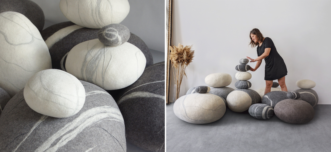 Большой Набор из 20-ти Камней-Пуфов KATSU "Now" из Шерсти - фото
