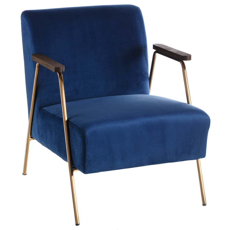 Кресло Domitila Armchair blue Синий Золотой Коричневый в Новосибирске | Loft Concept 