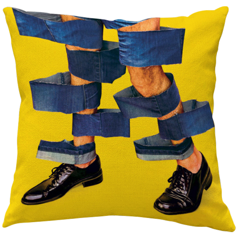 Декоративная подушка Seletti Cushion Jeans Желтый Синий Черный в Новосибирске | Loft Concept 