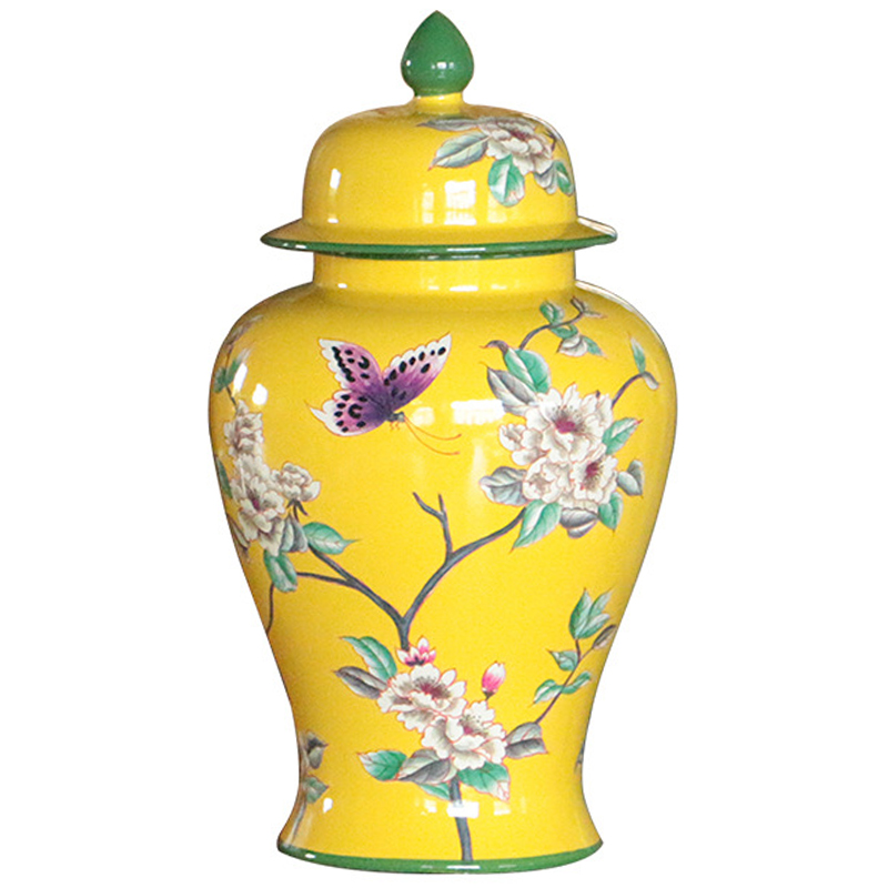 Ваза с крышкой Porcelain Yellow Garden Vase Желтый Зеленый в Новосибирске | Loft Concept 