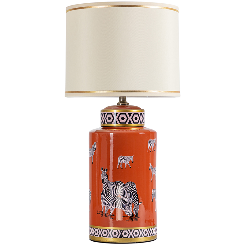 Настольная лампа Zebra Orange Lampshade Оранжевый Черно-белый Бежевый Золотой в Новосибирске | Loft Concept 