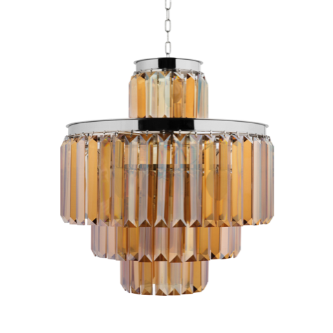 Люстра RH 1920s Odeon Smoke Chandelier 50/4 Янтарь (Amber) Хром в Новосибирске | Loft Concept 