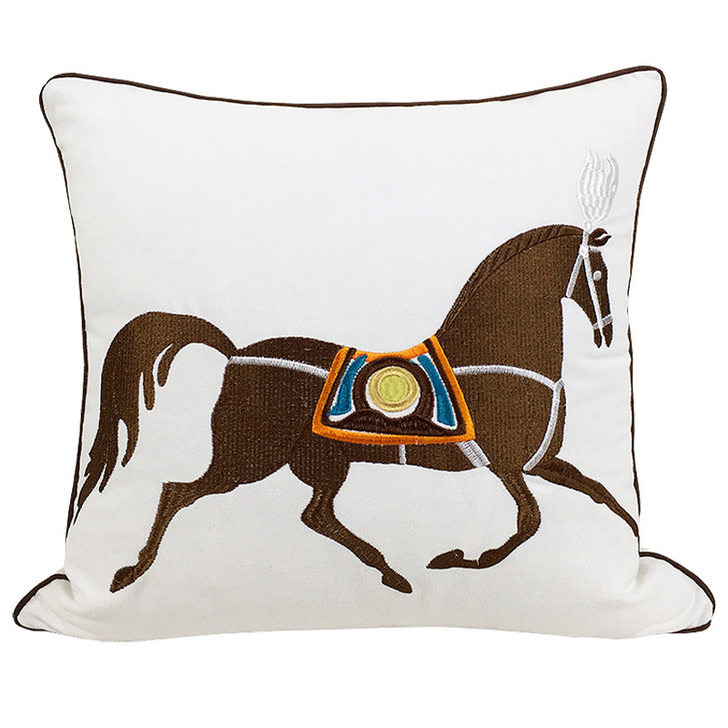 Декоративная подушка Hermes Horse Pillow Белый Коричневый Мульти в Новосибирске | Loft Concept 