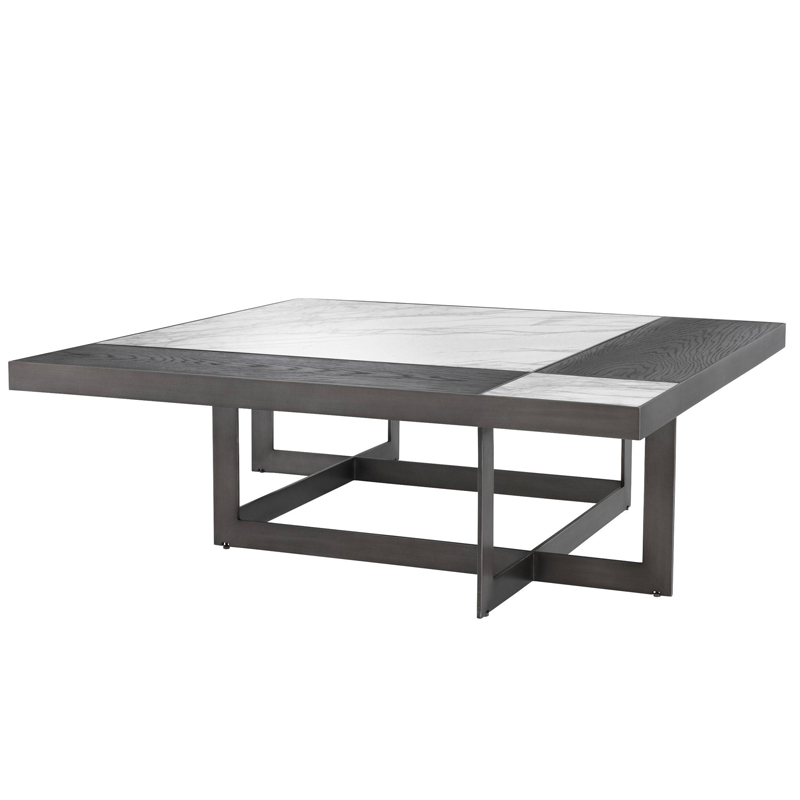 Кофейный стол Eichholtz Coffee Table Hermoza Мокко Белый Мрамор Bianco Темная бронза в Новосибирске | Loft Concept 