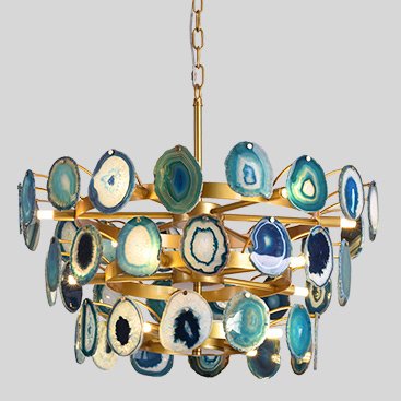 Люстра Agate Burst Chandelier 3 Round blue Зеленый Золотой в Новосибирске | Loft Concept 