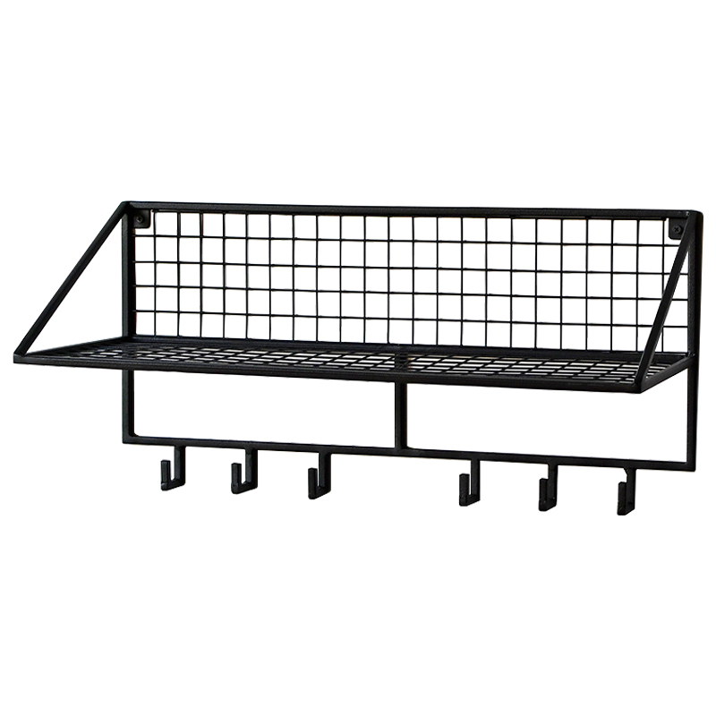 Вешалка с полкой Rhian Industrial Metal Rust Shelf Black S Черный в Новосибирске | Loft Concept 