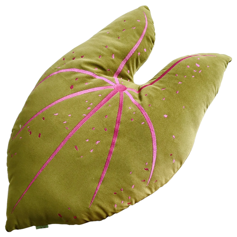 Декоративная подушка Botanical Cushion Caladium Зеленый смок Розовый в Новосибирске | Loft Concept 