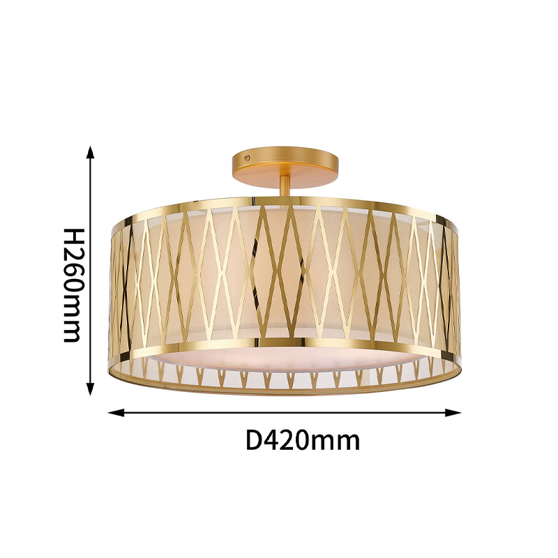 Потолочный светильник с золотым каркасом и тканевым абажуром Lustery в Новосибирске