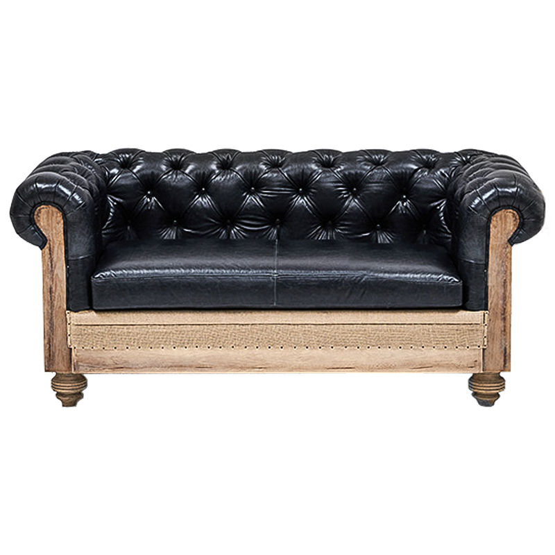 Диван Deconstructed Chesterfield Sofa double Black leather Черный Коричневый в Новосибирске | Loft Concept 