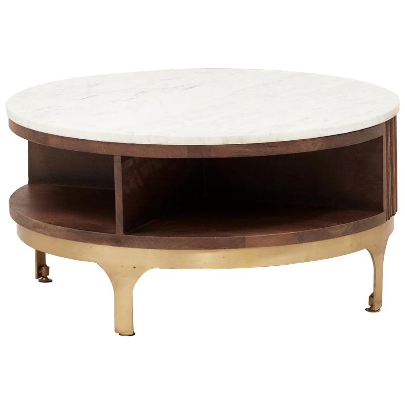 Круглый кофейный стол Sadie Round Coffee Table Белый Коричневый Латунь в Новосибирске | Loft Concept 