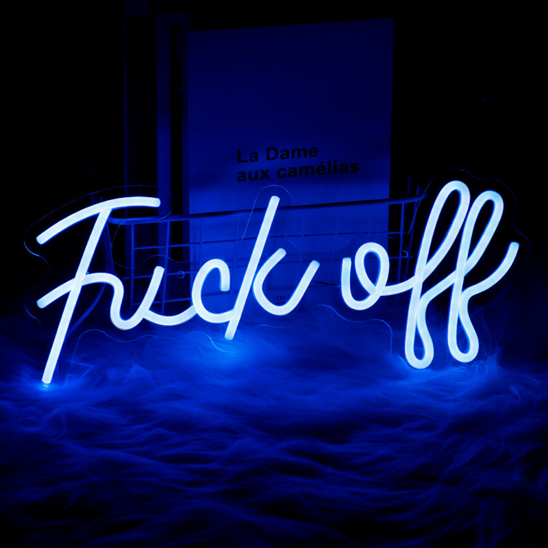 Неоновая настенная лампа Fuck Off Neon Wall Lamp Синий Синий в Новосибирске | Loft Concept 