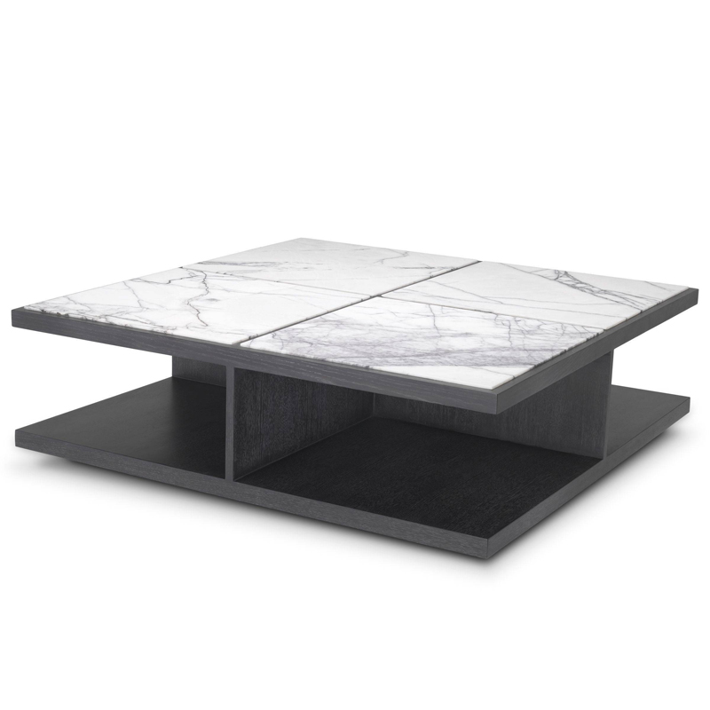 Кофейный стол Eichholtz Coffee Table Miguel Дерево Темно-Серый Белый Мрамор Bianco в Новосибирске | Loft Concept 