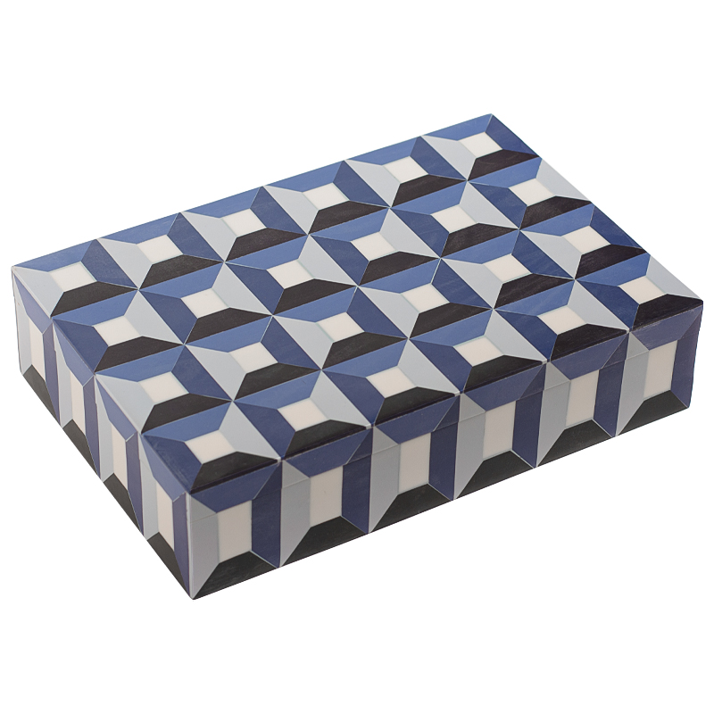 Шкатулка Squares Blue Bone Inlay Box Синий Белый Черный в Новосибирске | Loft Concept 