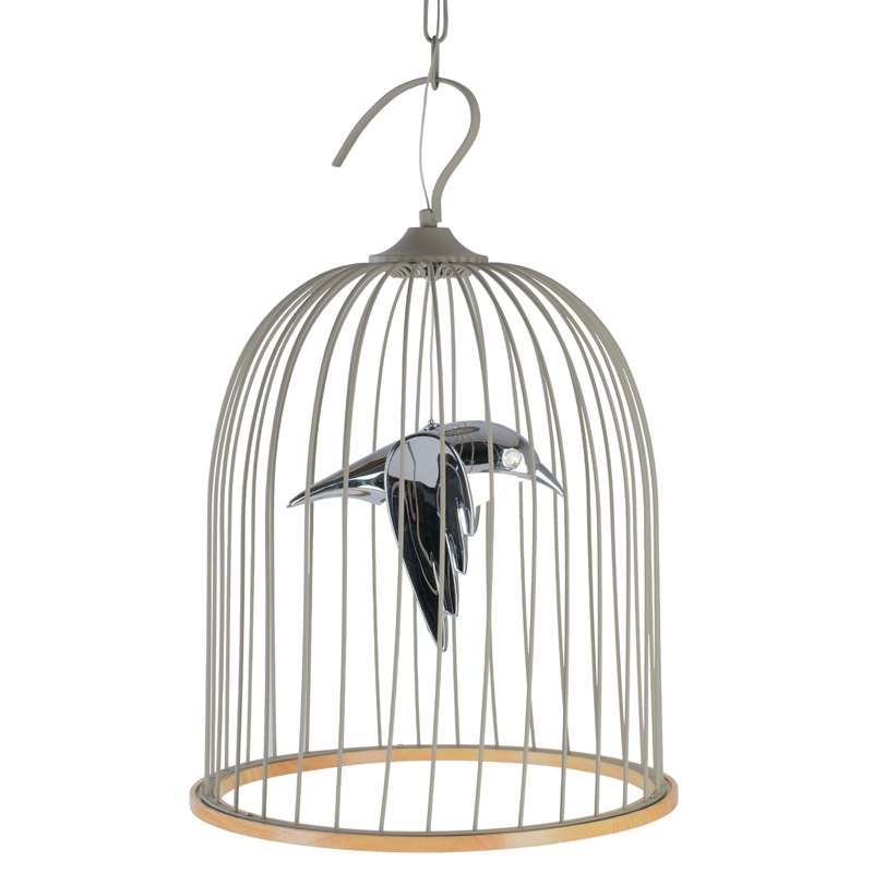 Подвесной светильник Bird in Cage Pendant Серый Хром Древесина в Новосибирске | Loft Concept 