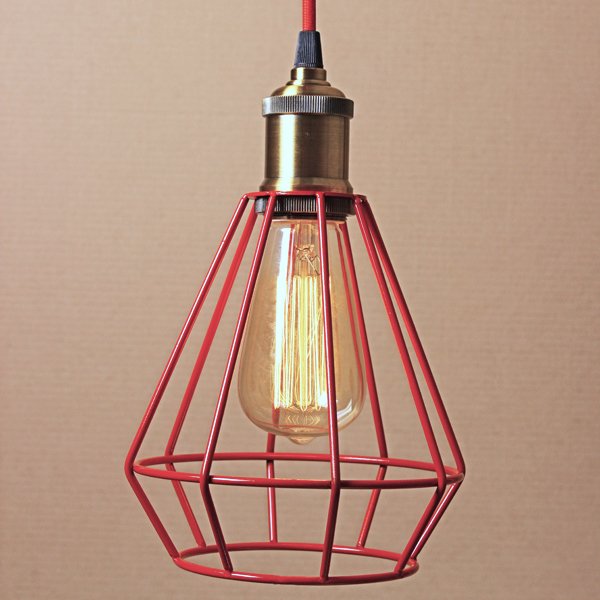 Подвесной светильник Wire Cage Pendant Punch Red Красный в Новосибирске | Loft Concept 