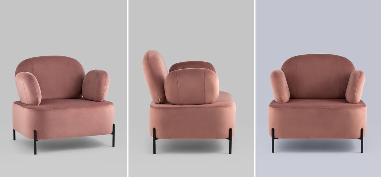 Кресло Color Block пыльно-розовый велюр - фото