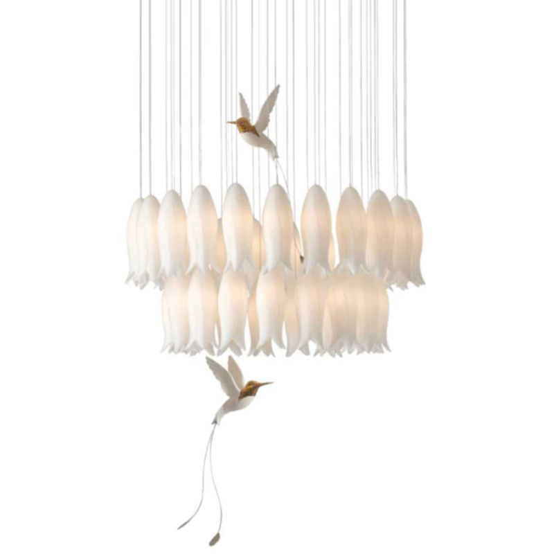 Люстра c Птичками Колибри Sagarti Pendant lamp ALBA Flowers & Birds Белый Золотой в Новосибирске | Loft Concept 