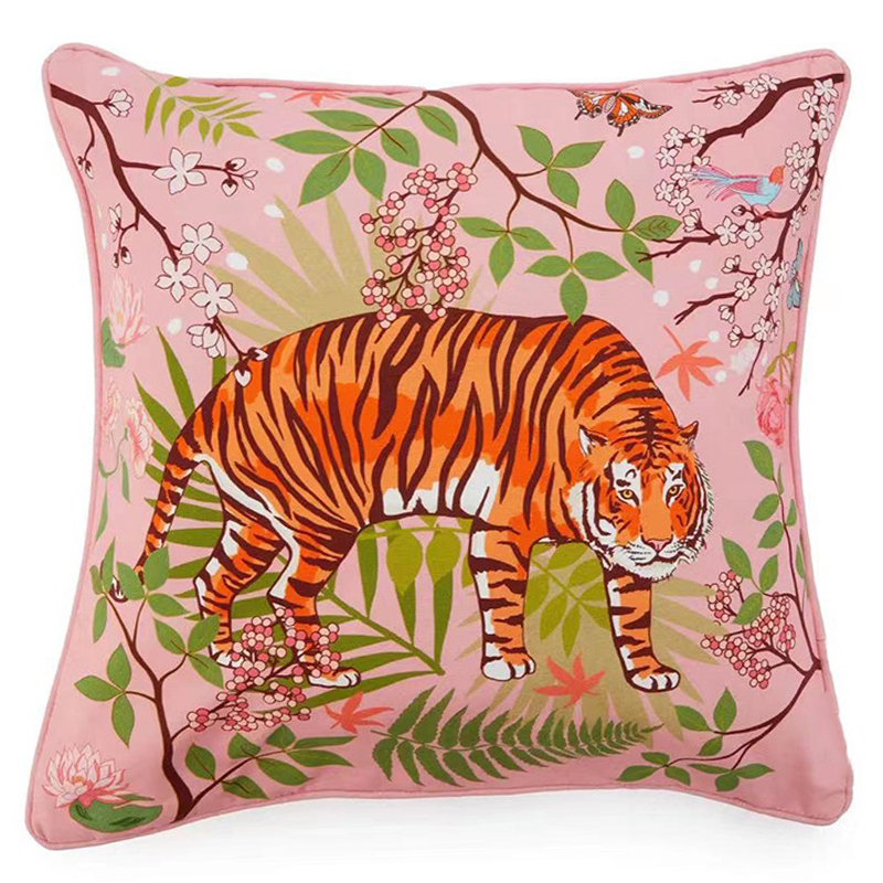 Декоративная подушка Tiger Pink Velvet Cushion Розовый Мульти в Новосибирске | Loft Concept 