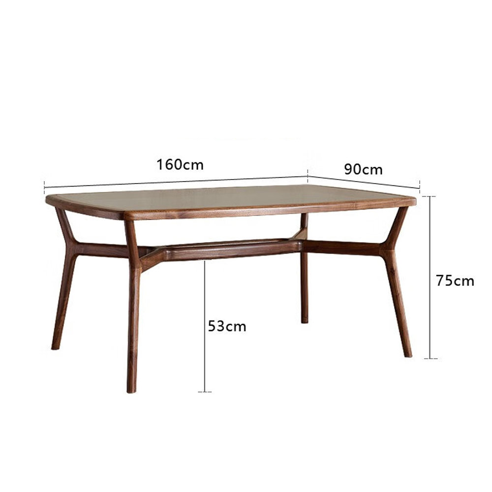 Стол обеденный с каркасом из дерева и стеклянной столешницей Walnut Dining Table в Новосибирске