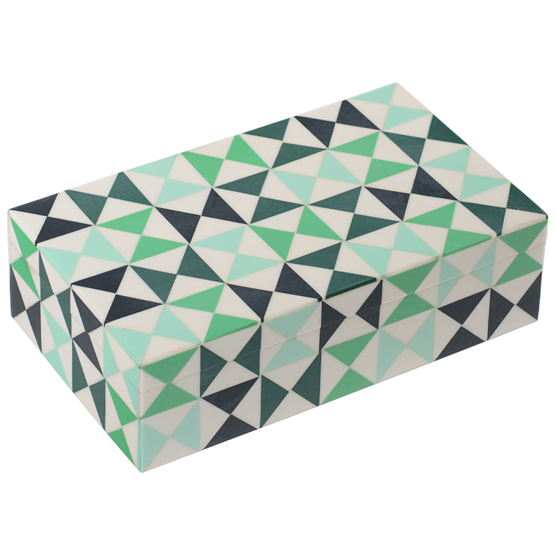 Шкатулка Small Triangles Green Bone Inlay Box Зеленый Белый Мятный в Новосибирске | Loft Concept 