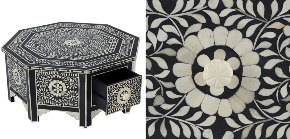 Стол черный отделка кость BONE INLAY Black Bone Inlay Octagon Coffee Table Стол черный отделка кость BONE INLAY Black Bone Inlay Octagon Coffee Table - Loft-Concept в Новосибирске