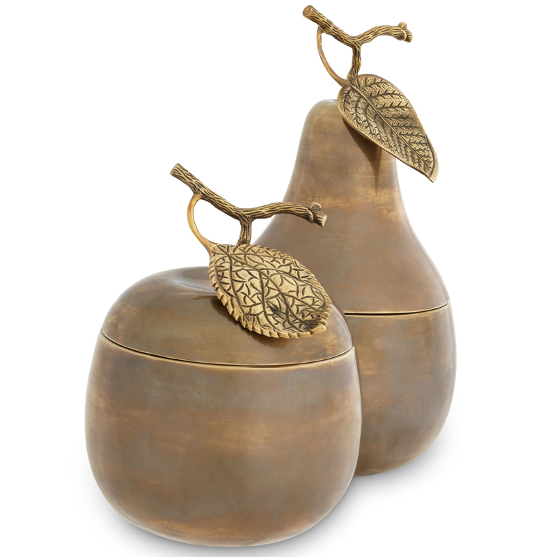 Комплект шкатулок Eichholtz Box Apple & Pear set of 2 brass Винтажная латунь в Новосибирске | Loft Concept 