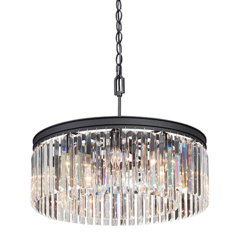 Люстра RH Rhys CLEAR GLASS Prism Round Chandelier прозрачное стекло 40 Черный матовый в Новосибирске | Loft Concept 