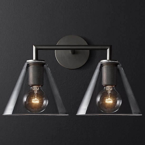 Бра RH Utilitaire Funnel Shade Double Sconce Black Прозрачное Стекло Темная бронза в Новосибирске | Loft Concept 