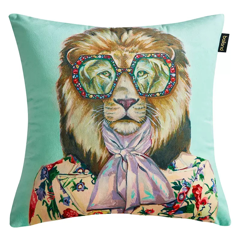 Декоративная подушка Стиль Gucci Leo Fashion Animals Cushion Mint Мятный Мульти в Новосибирске | Loft Concept 