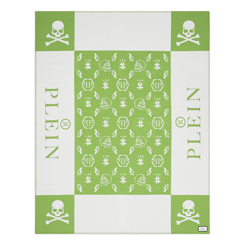 Плед Philipp Plein Plaid Cashmere Skul Green Зеленый Белый в Новосибирске | Loft Concept 