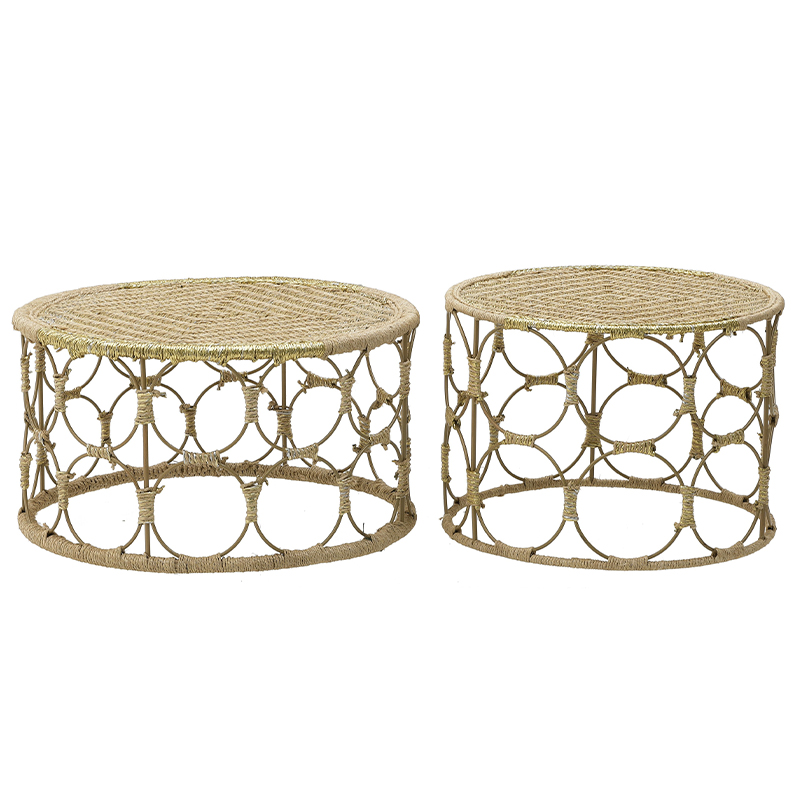 Комплект кофейных столиков Jute Metal Coffee Tables Золотой Бежевый в Новосибирске | Loft Concept 