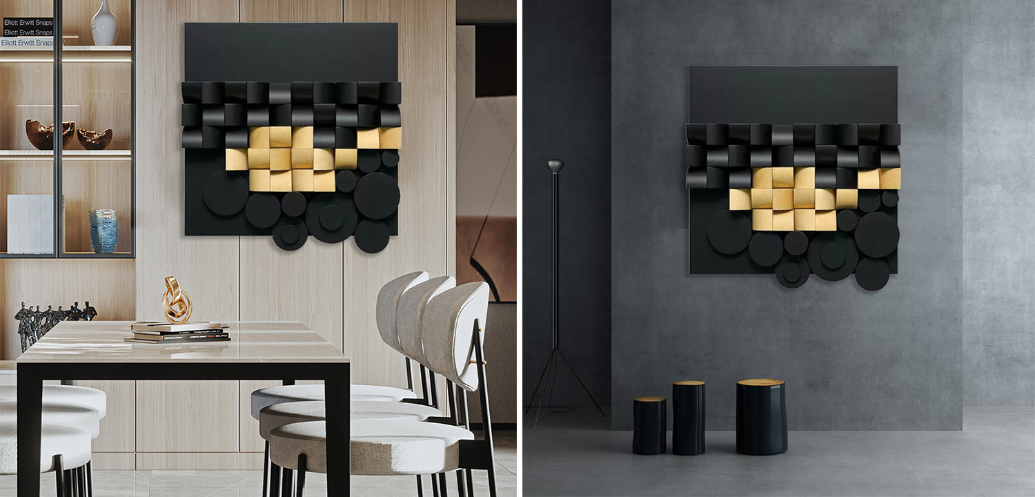 Арт-объект на стену из дерева черно-золотой Black and Gold Art Object - фото