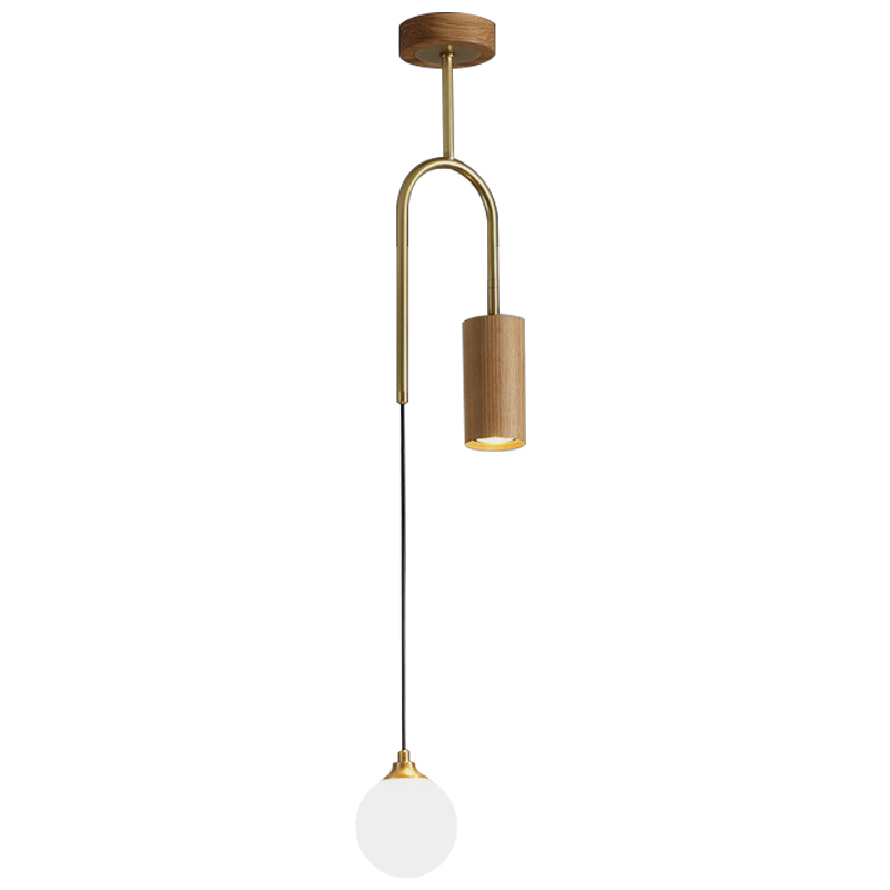 Потолочный светильник Ando Wooden Metal Brass Light 2 плафона Латунь Коричневый Древесина в Новосибирске | Loft Concept 