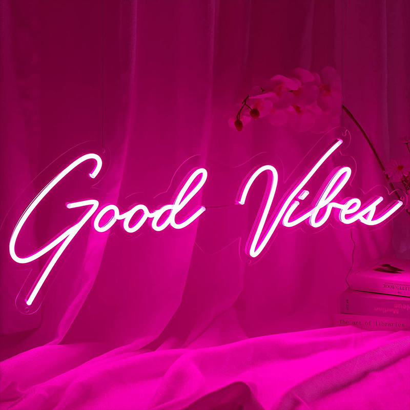 Неоновая настенная лампа Good Vibes Neon Wall Lamp Прозрачный Розовый в Новосибирске | Loft Concept 