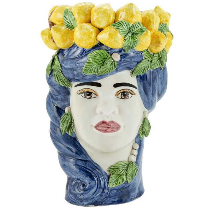 Ваза Vase Lemon Head Lady Blue Синий Желтый Зеленый Мульти в Новосибирске | Loft Concept 